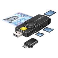 AXAGON CRE-SMP2A, USB-A PocketReader 4-slot čítačka Smart card (eObčanka) + SD/microSD/SIM