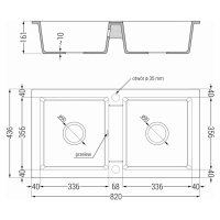 Mexen Mario, granitový drez 820x436x161 mm, 2-komorový a drezová batéria Aster, čierna, 6504-77-