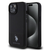 U.S. Polo PU Leather Mesh Pattern Double Horse Zadný Kryt pre iPhone 15 Black