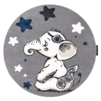 Detský kusový koberec Petit Elephant stars grey kruh Rozmery kobercov: 120x120 (priemer) kruh