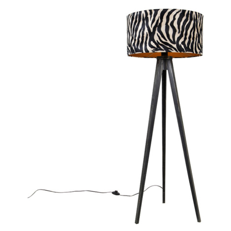 Stojacia lampa statív čierny s tienidlom zebra 50 cm - Tripod Classic QAZQA