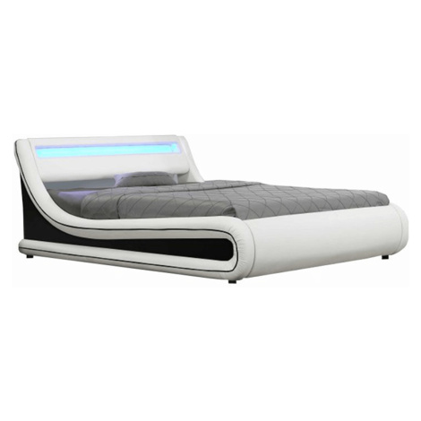 Manželská posteľ s RGB LED osvetlením, biela/čierna, 180x200, MANILA NEW Tempo Kondela