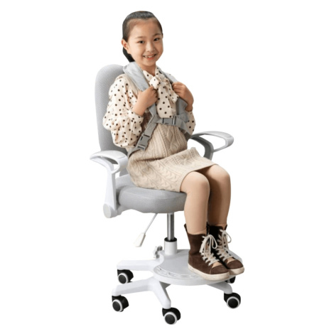 KONDELA Anais detská stolička s podnožkou a trakmi sivá / biela Tempo Kondela
