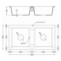 Mexen Mario, granitový drez 820x436x161 mm, 2-komorový a drezová batéria Aster, čierna-zlatá met