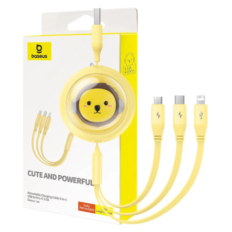 Kábel Baseus Charging Cable 3w1 USB to USB-C, USB-M, Lightning 3,5A, 1,1m (yellow)