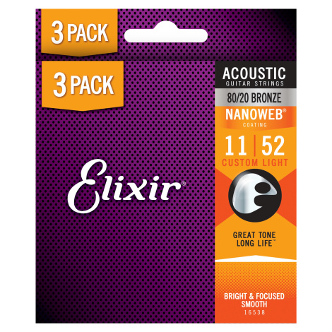 Elixir Nanoweb 80/20 Bronze Custom Light 3-Pack