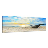 Obraz na plátne Panoráma, Loď na pláži, 158x46cm