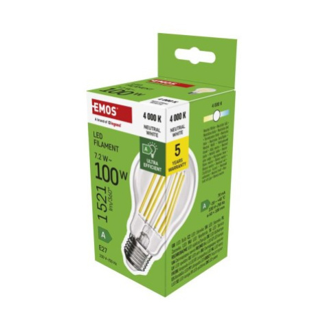 LED žiarovka Filament A60 A CLASS / E27 / 7,2 W (100 W) / 1521 lm / neutrálna biela EMOS