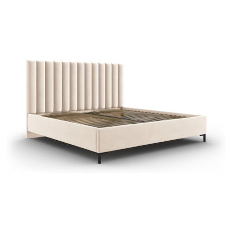 Béžová čalúnená dvojlôžková posteľ s úložným priestorom s roštom 200x200 cm Casey – Mazzini Beds Mazzini Sofas