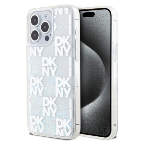 DKNY Liquid Glitter Checkered Pattern Zadný Kryt pre iPhone 15 Pro Max Transparent