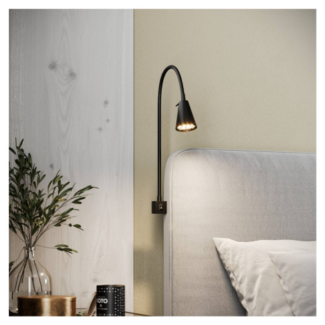 Nástenné svietidlo Tuso LED, montáž na posteľ, čierne Briloner