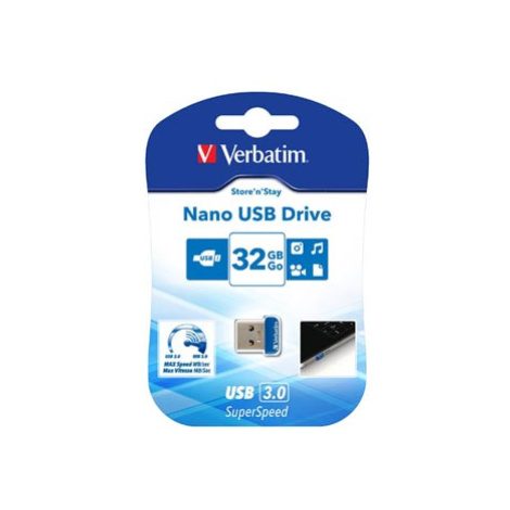 Verbatim USB flash disk, USB 3.0, 32GB, Nano, Store N Stay, modrý, 98710, USB A