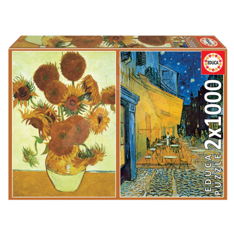 Puzzle Los Girasoles+Terraza De café Por La Noche Vincent van Gogh Educa 2x1000 dielov a Fix lep