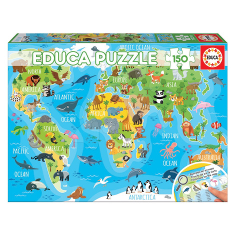 Puzzle Mapa sveta so zvieratkami Educa 150 dielov od 7 rokov