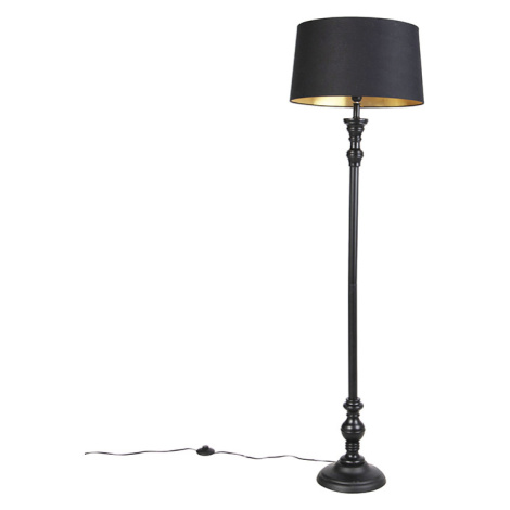 Stojacia lampa s bavlneným tienidlom čierna so zlatou 45 cm - Classico QAZQA