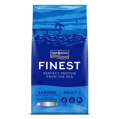 FISH4DOGS Granule veľké pre dospelých psov Finest sardinka so sladkými zemiakmi 12kg,1+