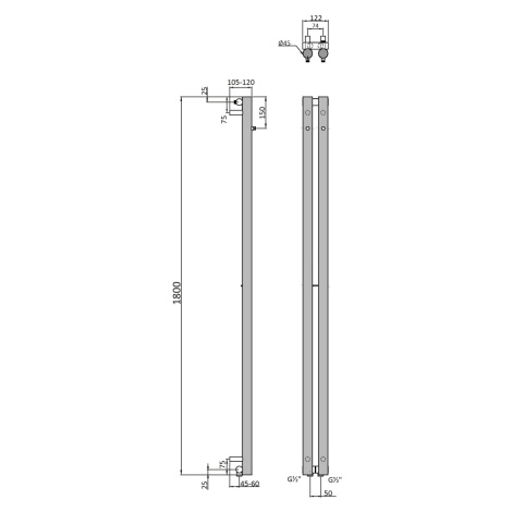 Sapho Sapho, PILON vykurovacie teleso 122x1800mm, so 2 háčikmi, čierna matná, IZ124T