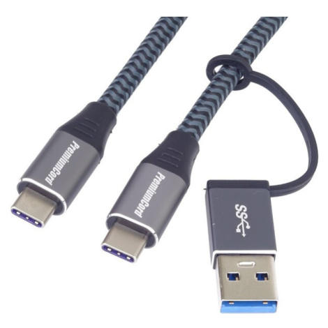 PremiumCord USB-C kábel (USB 3.2 GEN 2x2, 5A, 100W, 20Gbit/s) bavlnený oplet + redukcia 2m