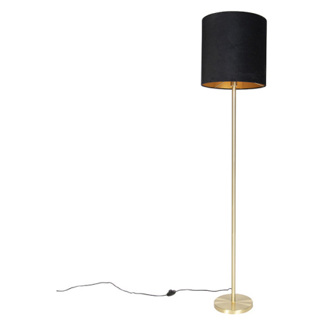 Klasická stojaca lampa mosadz s čiernym tienidlom 40 cm - Simplo QAZQA