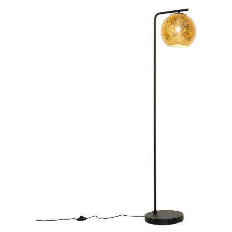 Dizajnová stojaca lampa čierna so zlatým sklom - Bert QAZQA