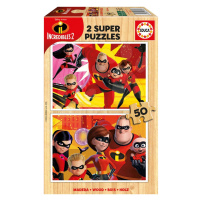 Drevené puzzle The incredibles 2 Educa Disney 2x 50 dielov