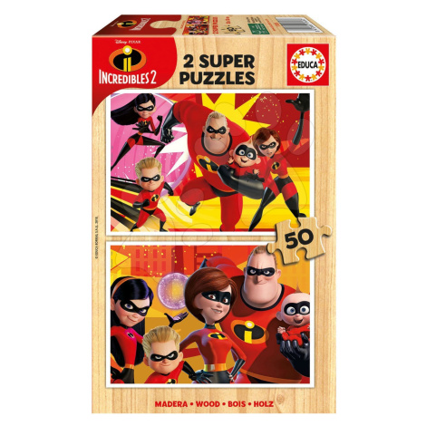 Drevené puzzle The incredibles 2 Educa Disney 2x 50 dielov