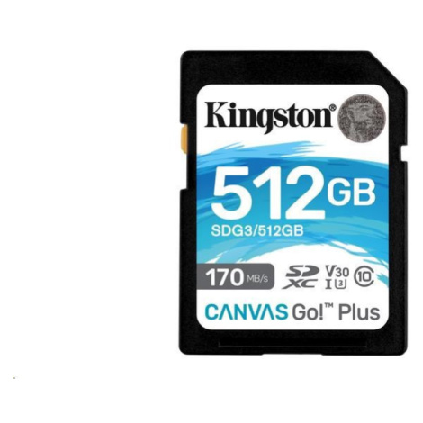 Kingston SDXC karta 512GB Canvas Go! Plus, R:170/W:90MB/s, Class 10, UHS-I, U3, V30