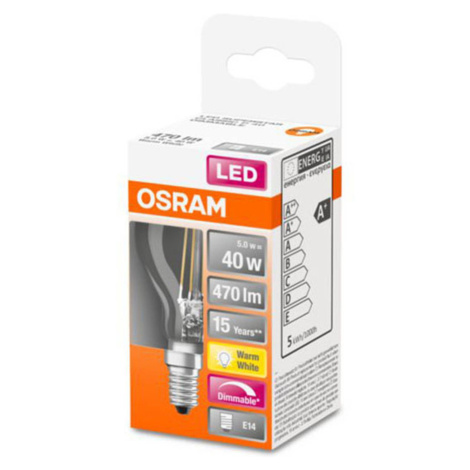 Kvapková LED žiarovka E14 4,8W filamentová stmieva OSRAM