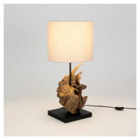 Stolová lampa Filicudi, béžová/drevená farba, výška 60 cm, ľan