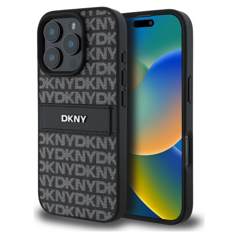 DKNY Leather Repeat Pattern Kryt pre iPhone 16 Pro Max, Čierny