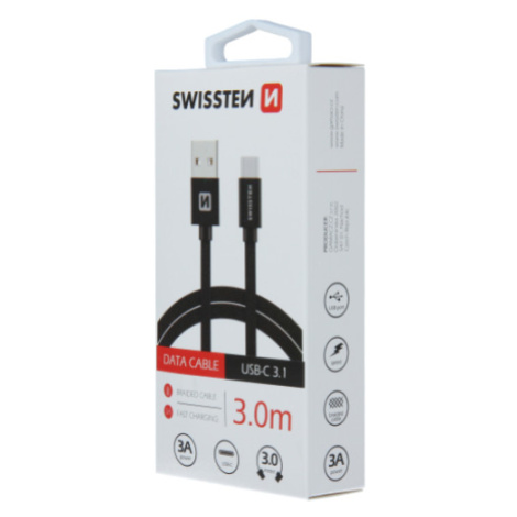 Kábel opletený Swissten USB/USB-C 3.0A, 3m - čierny