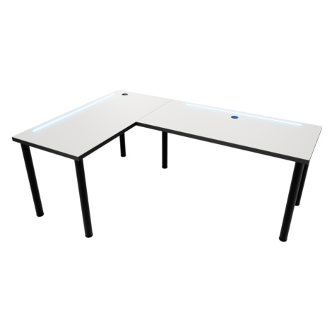 Expedo Počítačový rohový stôl LOOK N s LED, 160/110x73-76x50, biela/čierne nohy, ľavý