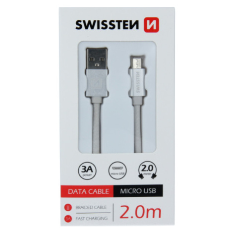 Kábel USB/Micro USB Swissten 3.0A 2m strieborný