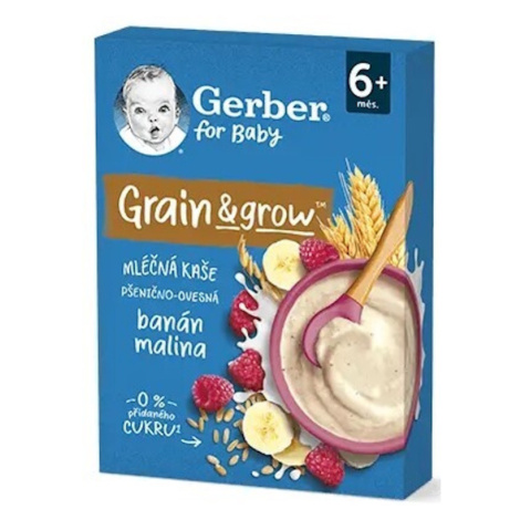 GERBER Mliečna kaša pšenično - ovsená malina banán 200 g 6m+