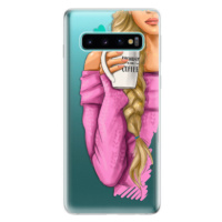 Odolné silikónové puzdro iSaprio - My Coffe and Blond Girl - Samsung Galaxy S10