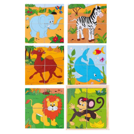 Woody Drevené obrázkové kocky kubusy Kubus 2x2 -Safari