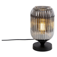 Stolná lampa v štýle art deco čierna s dymovým sklom - Banci