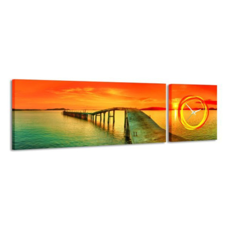 2-dielny obraz s hodinami, Sunset paradise, 158x46cm