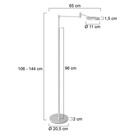 LED dobíjacia stojacia lampa Soleil, oceľová farba, kov, stmievač