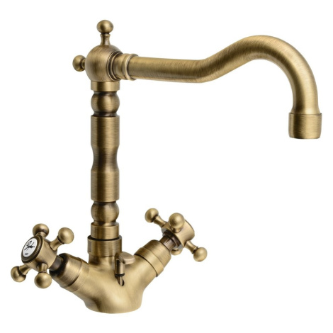 SAPHO - ANTEA stojánkova umývadlová batéria s retro hubicou s výpusťou, bronz 3376