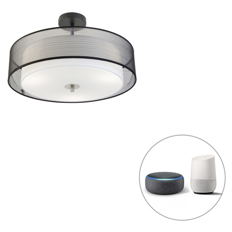 Inteligentné stropné svietidlo čierne s bielou 50 cm vrátane 3 WiFi A60 - Drum Duo QAZQA