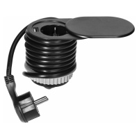 Nábytková zásuvka O6cm, čierna, zapustená do stola, USB, 1,9m, Schuko, (ORNO)