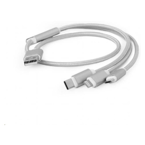 GEMBIRD kábel CABLEXPERT USB A Male/Micro B + Type-C + Lightning, 1 m, opletený, strieborný, bli