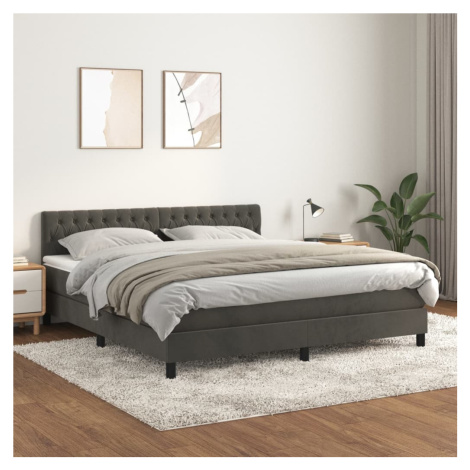 vidaXL Posteľný rám boxspring s matracom tmavosivý 180x200 cm zamat