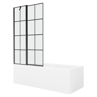 MEXEN/S - Cubik obdĺžniková vaňa 150 x 70 cm s panelom + vaňová zástena 100 cm, čierna vzor 5503