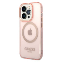 Plastové puzdro Guess na Apple iPhone 14 Pro Max GUHMP14XHTCMP Translucent MagSafe ružové