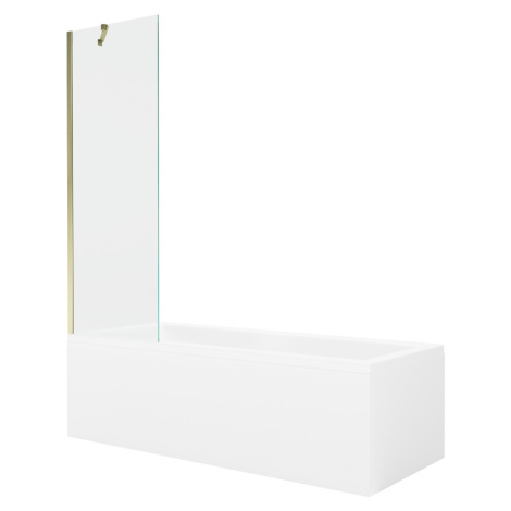 MEXEN/S - Cubik obdĺžniková vaňa 150 x 70 cm s panelom + vaňová zástena 60 cm, transparent, zlat
