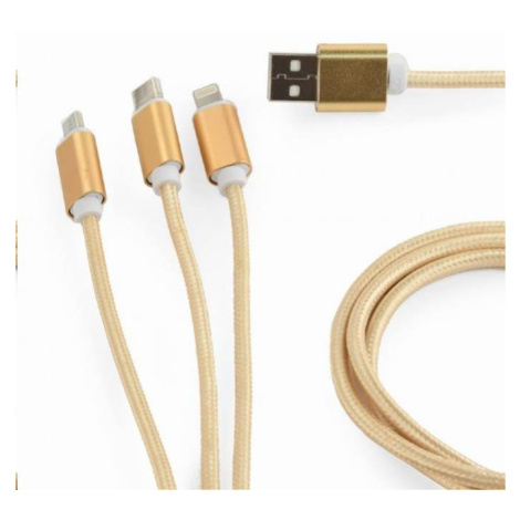 GEMBIRD kábel CABLEXPERT USB A Male/Micro B + Type-C + Lightning, 1 m, opletený, zlatý, blister