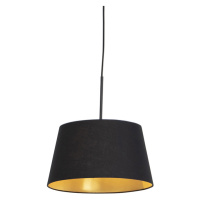 Závesné svietidlo s bavlneným tienidlom čierne so zlatým 32 cm - Combi