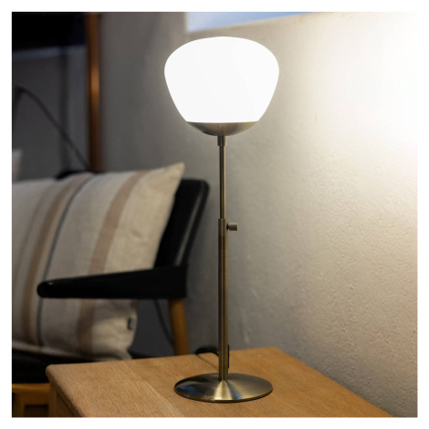 Stolová lampa Rise, výška 60 cm, starožitná mosadz, železo, sklo